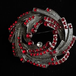 Dazzling Vintage Red and Silver Brooch